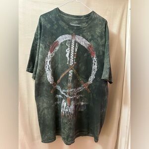 Men’s Tie Dye Peace Symbol Graphic T-Shirt XL Green Feather Design Tribal